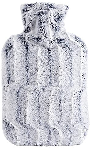 samply Hot Water Bottle with Luxury Cosy Faux Fur Cover, 2L Hot Water Bag for Hand Feet Warmer, Neck and Shoulder Pain Relief,Navy Blue