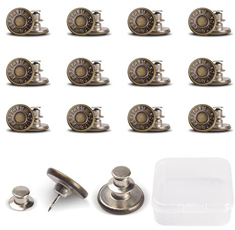 12 Stück 17mm eans Knöpfe Ohne Nähen, Button Pins Jeans, Hosenknöpfe Zum Stecken, DIY Jeansknopf, Knöpfe Hosen Enger Machen, Jeans Knöpfe zum Erweitern oder Reduzieren der Hosengröße (Bronze)