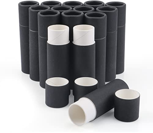 15 Pcs 0.3 oz Paperboard Lip Balm Tubes,Empty Kraft Paper Chapstick Tube Holder,Push-Up Style Biodegradable Solid Perfume Lip Gloss Container for DIY Homemade Balm Container,Natural Packaging- Black