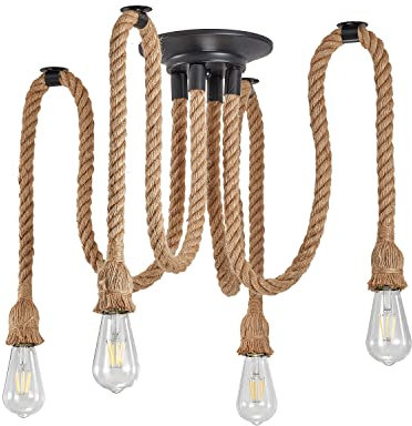 STARRYOL Lámpara colgante de araña industrial, lámpara colgante de 4 cuerdas para comedor, salón, restaurante, bar, cafetería