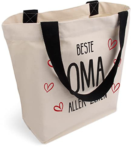 Cottonbagjoe Elegante borsa spaziosa con tasca interna e chiusura lampo, in cotone, borsa shopper con fondo grande, certificato Öko-Tex 100 Standard, natura/nonna (cuore), 45 x 38 cm