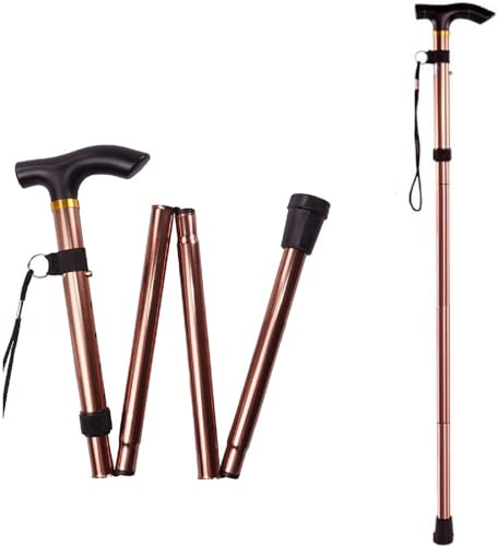 Vikbar promenadkäpp för män, vikbar promenadkäpp, bärbara promenadkäppar, vandringsstavar, vikbar promenadkäpp 4 sektioner vandringsstav i aluminiumlegering för vandring camping bergsklättring (kaffefärg)