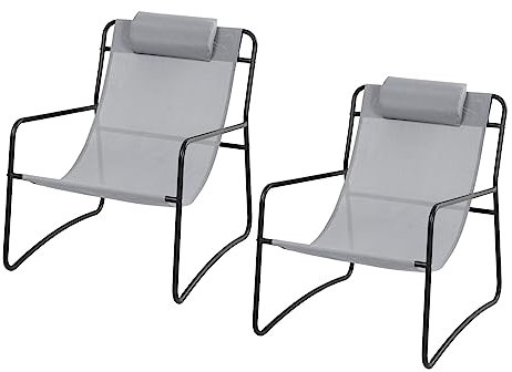SVITA SVEIO 2er Set Outdoor Relaxsessel Gartenstuhl mit Kissen Liegestuhl Hellgrau