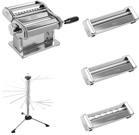 Pasta-Vorbereitungsset, Atlas 150 Nudelmaschine + Trockner + Zubehör für Fettuccine, Taglioni, Bigoli, Lasagnette und Spaghetti Chitarra, Küchenzubehör, Made in Italy