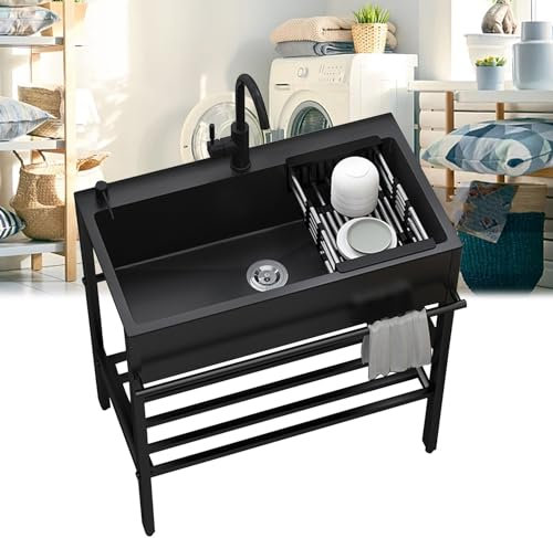 Spülbecken Edelstahl Freistehende Spültisch 1 Becken Edelstahlspüle Gewerbliche Ausgussbecken Spülenschrank mit Spüle Armatur Ablassvorrichtung Mobiles Waschtisch für Outdoor Innen Küche Restaurant (