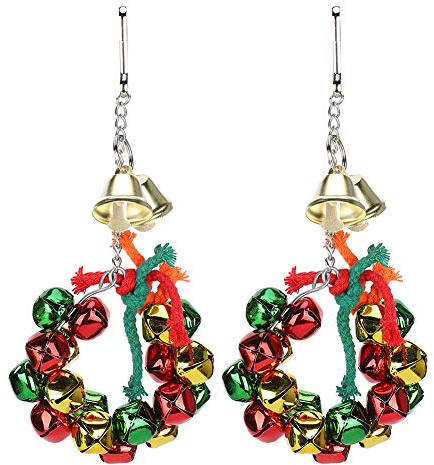 Perroquet, Pack de 2 Perroquet Cloche Anneau Perche Cage Morsure Jouet Guirlande de Noël Cage à Oiseaux Couronne Décoration pour Cockatiel Conure Perroquet Gris D'Afrique