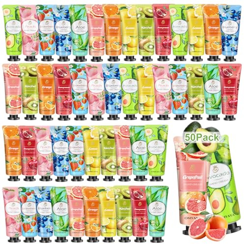 50Pack Hand Cream,Gift Set for Women, Mini Hand Cream with Natural Fruit Flavour,Daily Moisturising Cream for Winter Rough Dry Hands,Travel Size Hand Lotion Bulk Gift Sets, Christmas gifts (1000ml)