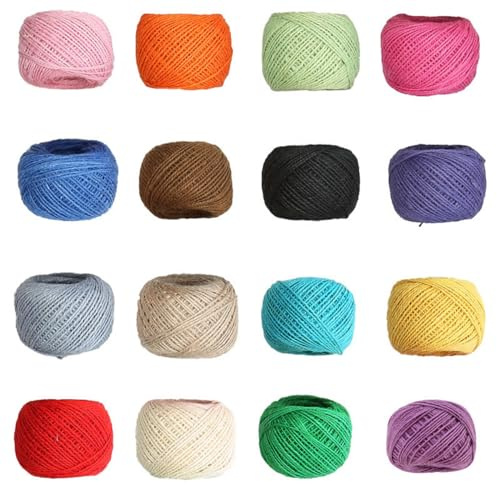 16 Rotoli Spago Colorato, 3 Ply Juta Spago Corda Colorato 2mm per Bottiglie DIY, Quadri Appesi,Giardinaggio
