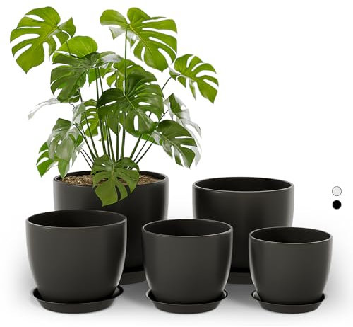 Bamworld Maceta de Interior con Drenaje 5 Set 11.3cm/12.7cm/14cm/16cm/17.8cm Macetas de Plástico para Plantas de Interior, Flores, Cactus