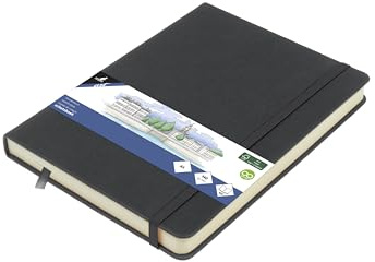 Kangaro Art - Cuaderno de bocetos (A5, tapa dura, poliuretano, 80 hojas, 140 g, papel de color crema con banda elástica y cinta)