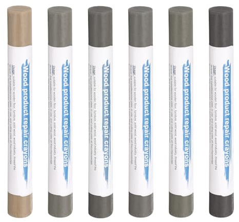 HARFINGTON Wood Filler Sticks 6 Colors Wooden Wax Touch Up Furniture Repair Crayons for Light Iron Gray, Light Luxury Gray, Dark Gray, Dark Lead Gray, Cement Gray, Rubberwood