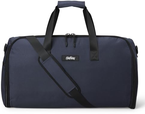Halfday Convertible 2-in-1 Garment Duffel Weekender Bag 45L | Wrinkle-Free Travel, Hanging Suit Compartment, Shoe Pockets, Trolley Sleeve. Durable & Water-Resistant Carry-on, Marine