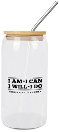 Yelolyio Vasos con tapa y popote con cita en inglés I Am I Can I Will I Do, vasos con tapa de bambú, taza de vidrio para té, café y cócteles, vasos de vidrio de 16 onzas, regalo de cumpleaños