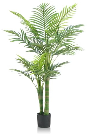 GOVIRAYE 4FT Artificial Golden Cane Palm Tree: Medium Fake Plant in Pot for Indoor & Outdoor Use, Realistic Faux Palm Perfect for Bedroom Office Balcony Garden Home Decor