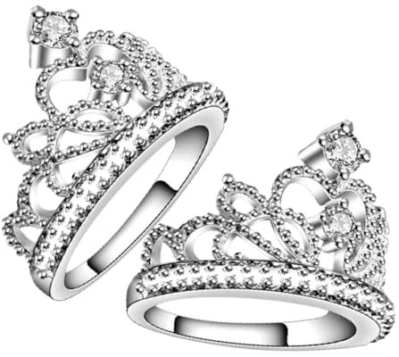 minkissy 2stücke Kronenform Ring Mit Zirkonia Für Damen Prinzessinnenstil Verlobungsring Aus Weißkupfer Modeschmuck Für Frauen Eleganter Ehering Für Besondere Anlässe Schmuck Für