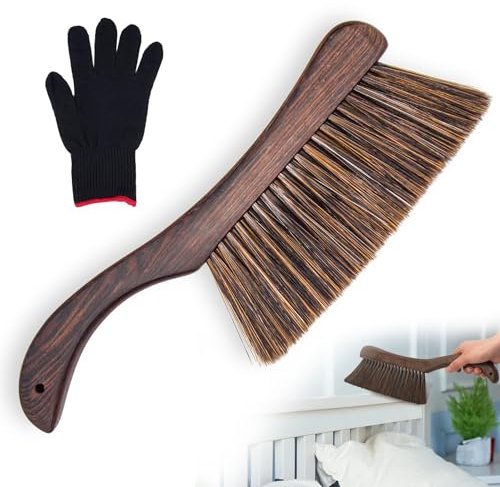 Brosse à main – Brosse à poils doux avec manche en bois, brosses à poussière compactes pour meubles, vêtements, canapé, voiture, lit et plus encore – Outil de nettoyage durable avec trou de suspension