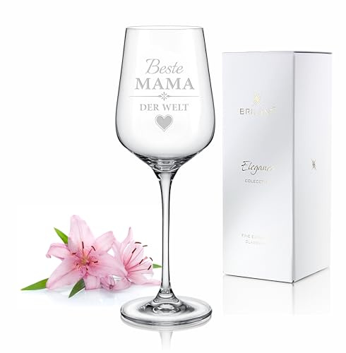 Brilant Bicchiere da vino rosso con incisione scritta Beste Mama der Welt, fatto a mano, idea regalo per la festa della mamma, 1 pezzo – 450 ml