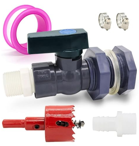 Orivin Water Butt Tap Set PVC Water Butt Valves with Bulkhead Screw Connection and Hose Adapter for Aquariums, Pools, Garden Barrels