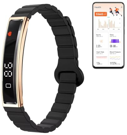 Sxhlseller Tracker Activity & Fitness con Controllo della Fotocamera Remoto, Braccialetto Intelligente con Cinturino Magnetico, Notifiche di Chiamata, Braccialetto Intelligente IP68 Acqua (GOLD)