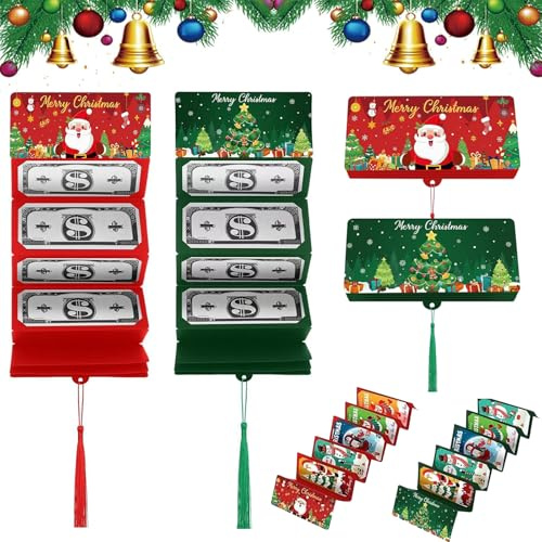 FOSDICK 4 Piezas Tarjetas Navidad para Regalar Dinero, Creativo Regalo Dinero Navidad, Christmas Cards en Efectivo, Ideas Regalos navidad, Plegable Tarjetas Navideñas para Billetes, Cupones, Entradas