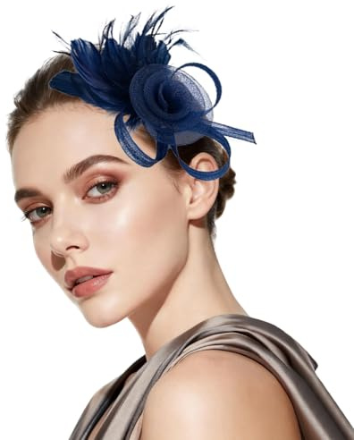 VLYX Fascinator Haarclip in Marineblauem Vintage-Look mit Spitze und Federn für Damen, ideal für Hochzeiten und besondere Anlässe