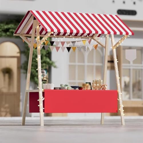 ZIGTUEI Genérico Puesto De Mercado con Toldo, Carrito De Comida Callejera De Madera, Puestos Plegables, para Venta De Alimentos,para Puestos Callejeros, Ferias De Artesanía(Red,120x200cm/47.2x78.7in)