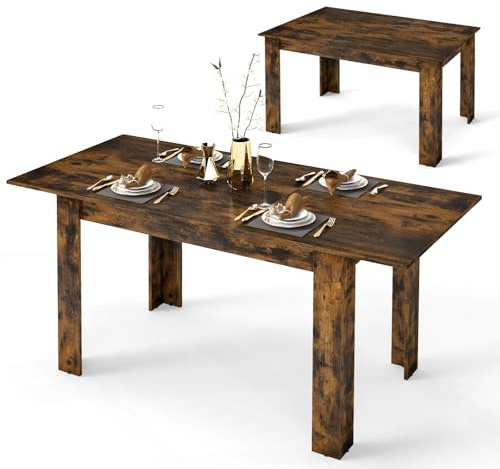 LIFEZEAL Ausziehbarer Esstisch, 158 x 70cm Esszimmertisch für 4-8 Personen, Küchentisch Holz mit großer Platte, Moderner Tisch für Küche, Esszimmer, Max. 110kg (Braun)