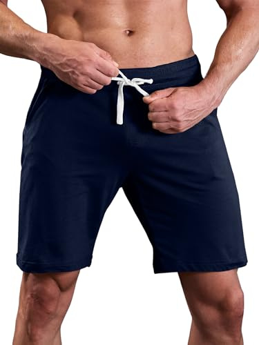 JMIERR Men's Cotton Shorts Casual Elastic Waist Drawstring Lightweight Workout Lounge Beach Jersey Shorts,Blue,M