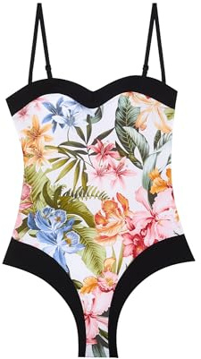 YAMAMAY - Costume da Bagno Intero Senza Ferretto, Leggermente Imbottito, Donna, Tahiti, Multicolore, Stampa Floreale