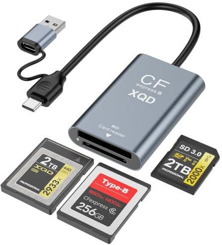CFexpress Type B & XQD Card Reader with SD, USB C 3.2 Gen 2 10Gbps High Speed Dual Slot Memory Card Reader, Supports SD UHS-II/UHS-I, Aluminum Alloy