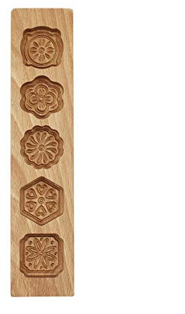 Mould Press,5 Flower Environmental Wooden Muffin And Mooncake Cups Handmade Soap Molds Biscuit Chocolate Ice Cake candy,Cake Pans,Baking Decoration Mold 12.5 Wood color