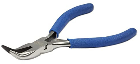 The Beadsmith Color-ID Bent Chain Nose Plier – 5 inches (127mm) – Blue Comfort Grip Handle – Polished Steel Head and Double-Leaf Spring - Tool for Jewelry Making