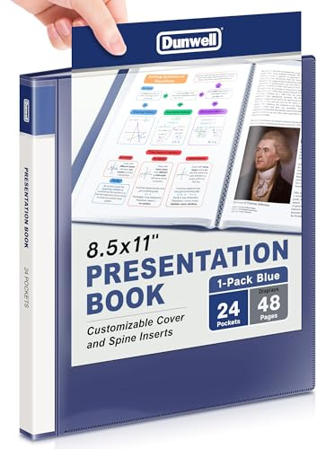 Dunwell Presentation Binder 24-Pocket, Displays 48 Pages, 8.5x11 Portfolio Binder with Plastic Sleeves, Storage and Organizer for Documents, Certificates, Projects, Photos (Blue)