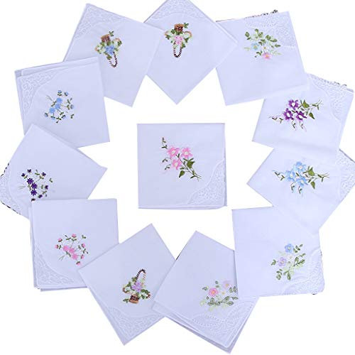 WOWOWO 5 pañuelos de algodón para Mujer con Bordado Floral de Encaje de Mariposa, pañuelo de Bolsillo