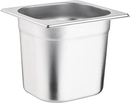 CateringBase Ltd Gastronorm Pan 1/6, Stainless Steel Tray, Depth: 150 mm, Capacity: 2.2 Litres, Hot and Cold Food Storage Container, Bain Marie Compatible, Lid Sold Separately