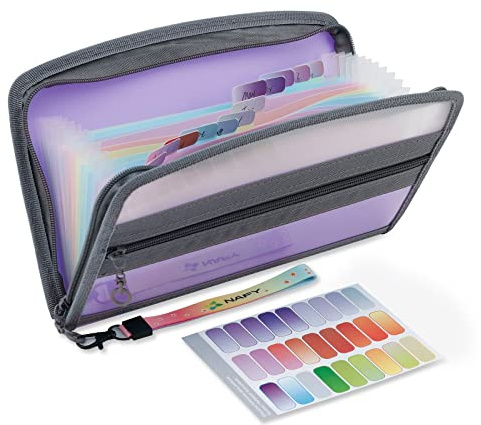 NAFY Small Accordion File Organizer, A5 Check Size 13 Pockets Coupon Receipt Holder with Zipper, 11x7 Inches Expanding Folder Wallet (Lilac)