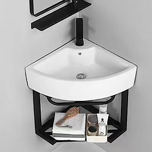 Lavabo d'angle Mural Ensembles De Meubles De Salle De Bain avec Évier en Céramique, Lave Main Gain De Place, Lavabo Salle De Bain, Design Simple pour Buanderie WC pour Petit Espace (Color : Wit, Siz