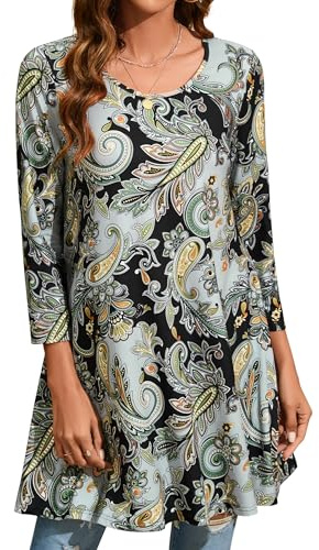 Enmain Womens Casual Tunic Tops Long Sleeve Ladies Longline Tunic Blouse Shirts Round Neck Plus Size Tunics Dress Floaty T Shirt for Women,S-3XL