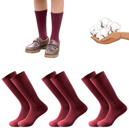 Balseti 6 Pares Calcetines Altos para Uniforme Escolar, Traje y Trabajo | 85% algodón, lisos y transpirables para niños, niñas y adultos. Tallas 22-44 en granate, azul, gris, verde, blanco y negro