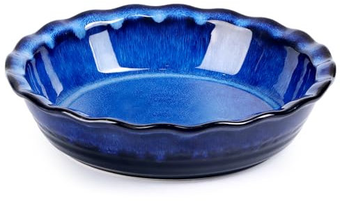 NUTRIUPS Ceramic Deep Baking Dish Oven Proof, 25.5cm Large Pie Dish, Dishes, Blue Porcelain Lasagne Dish, Blue
