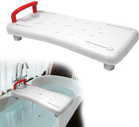 Suusolny Siège de baignoire pour personnes âgées, 70 x 31 cm, planche de bain pour s'asseoir, réglable de 41 à 63 cm, planche de bain, planche de douche, porte-savon, poignée ergonomique jusqu'à 150