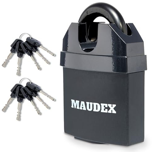 Maudex® MDL60 Heavy Duty Vorhängeschloss mit 10 Schlüsseln - [Anti-Bohr-, Anti-Pick-Zylinder] - [Geschlossener Bügel] - Outdoor-Vorhängeschloss für Schuppen, Tor, Garage, Container