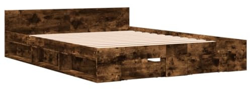 vidaXL Bettgestell, Bett mit Schubladen für Schlafzimmer, Bettrahmen mit Lattenrost, Schlafzimmerbett Doppelbett, Räuchereiche 120x200cm Holzwerkstoff