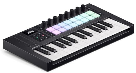 Novation Launchkey Mini 25 [MK4] – Tragbares USB/MIDI-Controller-Keyboard mit 25 Minitasten und DAW-Integration. Akkord- und Skalenmodi, Drum-Pads und Arpeggiator. Inkl. Music Creation Software-Bundle