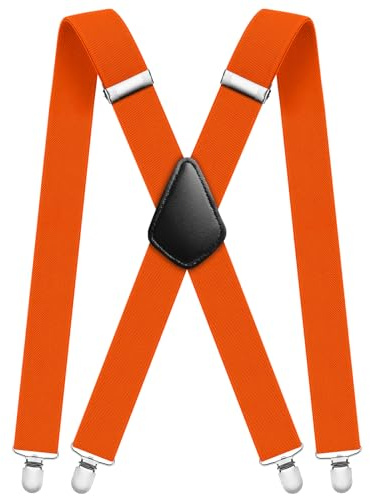Aomig Hosenträger für Herren Hosenträger Herren Stark Breit 3,5 Cm mit Sehr Starken 4 Metall Clips Länge Einstellbar Elastisch Einheitsgröße Hosenträger Männer Damen Breit Lang X Style (Dunkelorange)