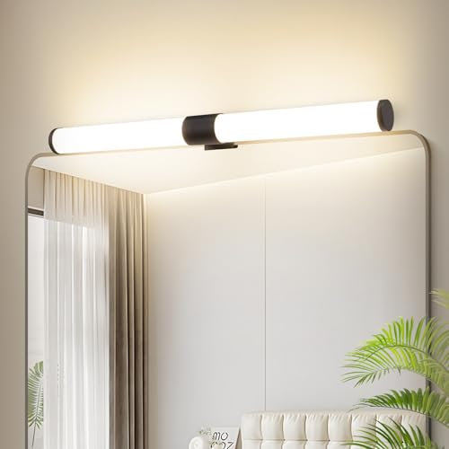 meoaow Spiegelleuchte Bad LED Spiegelleuchte - 40CM Badezimmer Lampe 6W Badlampe Wand Schwarz Klemmbar Wasserdicht IP44 Wandleuchte 4000K Neutralweiß Modern Badlampe für Badschrank Keller Küche