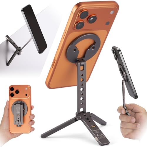 Ultra-Compact Magnetic Tripod for iPhone | Foldable Hook Design, 20 N52 Magnets, Cold Shoe & 1/4 Screw - Phone Stand for iPhone 12-17 & MagSafe Devices
