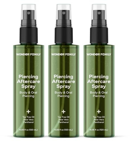 Piercing Aftercare Spray - Sterile Saline Solution for Piercings with Panthenol & Tea Tree Oil for Piercing Bumps Lip, Body, Nose Rings, & Ear Piercing Cleaner Keloid bump removal (3 Pack)