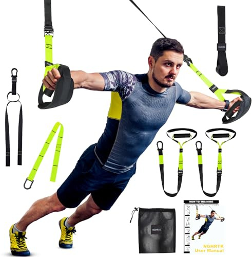 Home Suspension Training Kit with Suspension Trainer, Straps & Bands – Adjustable Full-Body Workout System for Home Gym, Yoga, Pilates, Travel | Compact Design (Fluorescent Green)