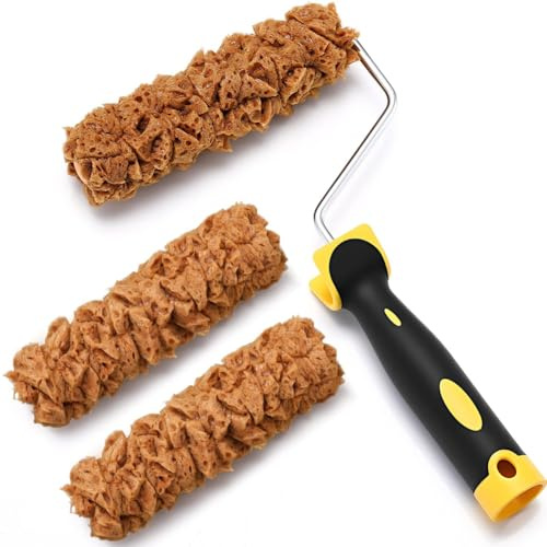 Geieold Paint Roller Kit 3 Pcs Texture Sponge Brush Tool with Roller Frame 6 Inch Pattern Roller Brush with Frame